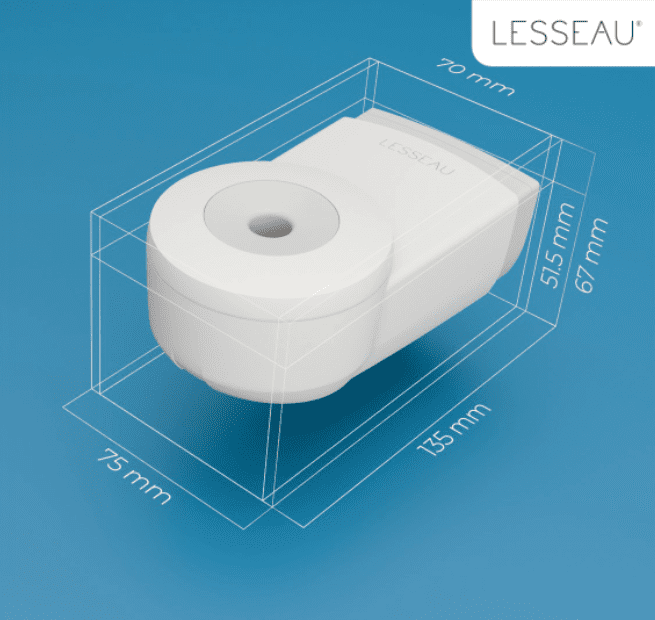 Witte No-Touch Bar Soap dispenser met de afmetingen er bij geplaatst