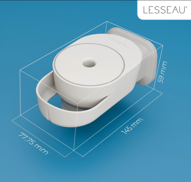 Witte Manual Bar Soap Dispenser met de afmetingen erbij weergegeven.